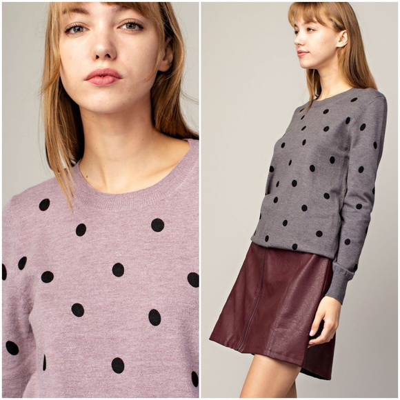 Mauve Polka Dot Crew Neck Sweater - Picture 3 of 4